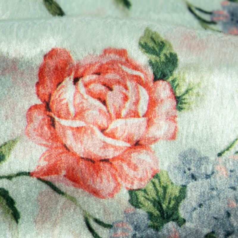 Teal And Pink Floral Pattern Digital Print Velvet Fabric (Width 54 inches) - Fabcurate