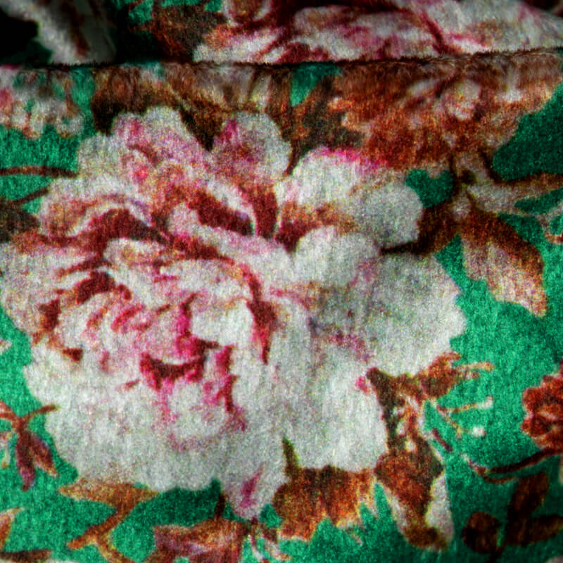 Green Floral Pattern Digital Print Velvet Fabric (Width 54 inches) - Fabcurate