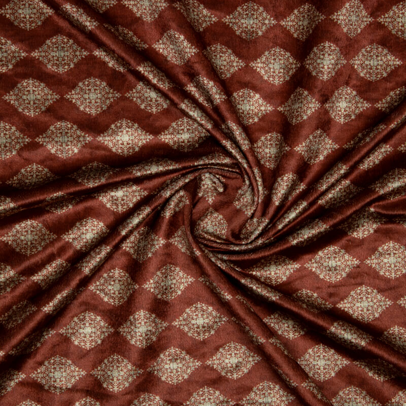 Brown Trellis Pattern Digital Print Velvet Fabric (Width 54 inches) - Fabcurate