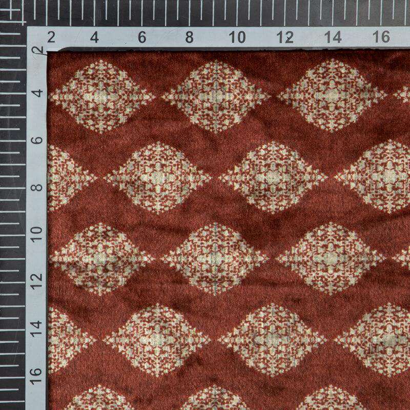 Brown Trellis Pattern Digital Print Velvet Fabric (Width 54 inches) - Fabcurate