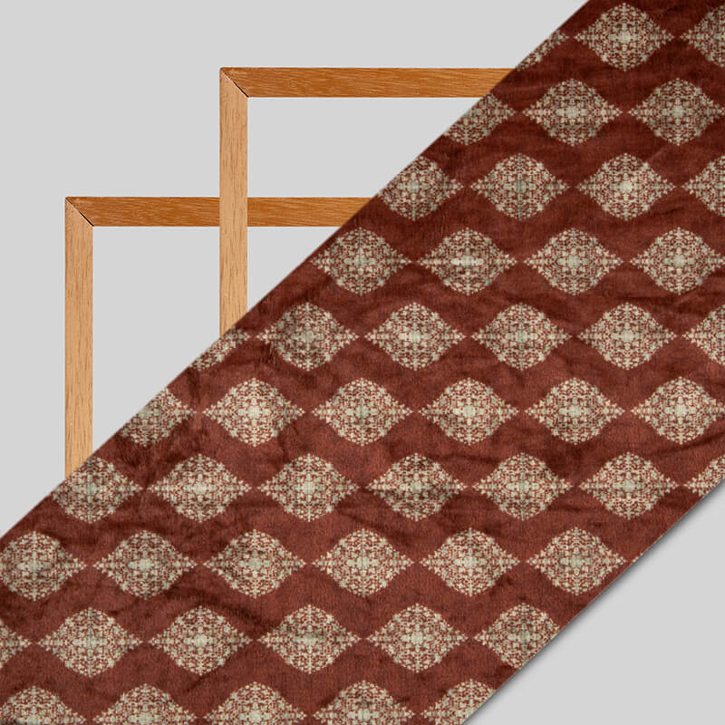 Brown Trellis Pattern Digital Print Velvet Fabric (Width 54 inches) - Fabcurate