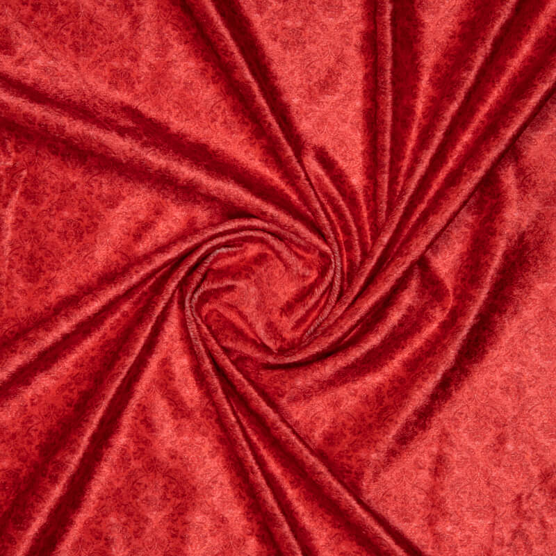 Red Traditional Pattern Digital Print Velvet Fabric (Width 54 inches) - Fabcurate