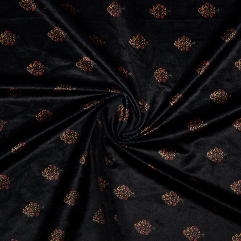 Black Floral Booti Pattern Digital Print Velvet Fabric (Width 54 inches) - Fabcurate