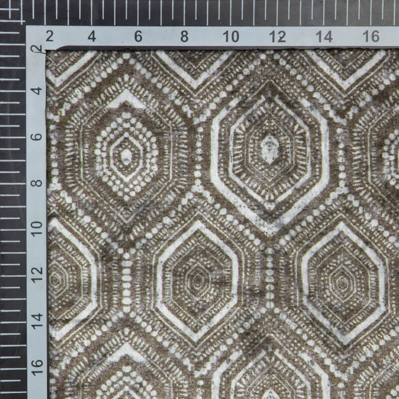 White And Grey Geometric Pattern Digital Print Velvet Fabric (Width 54 inches) - Fabcurate