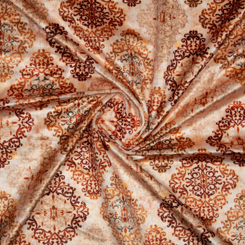 Brown Trellis Pattern Digital Print Velvet Fabric (Width 54 inches) - Fabcurate