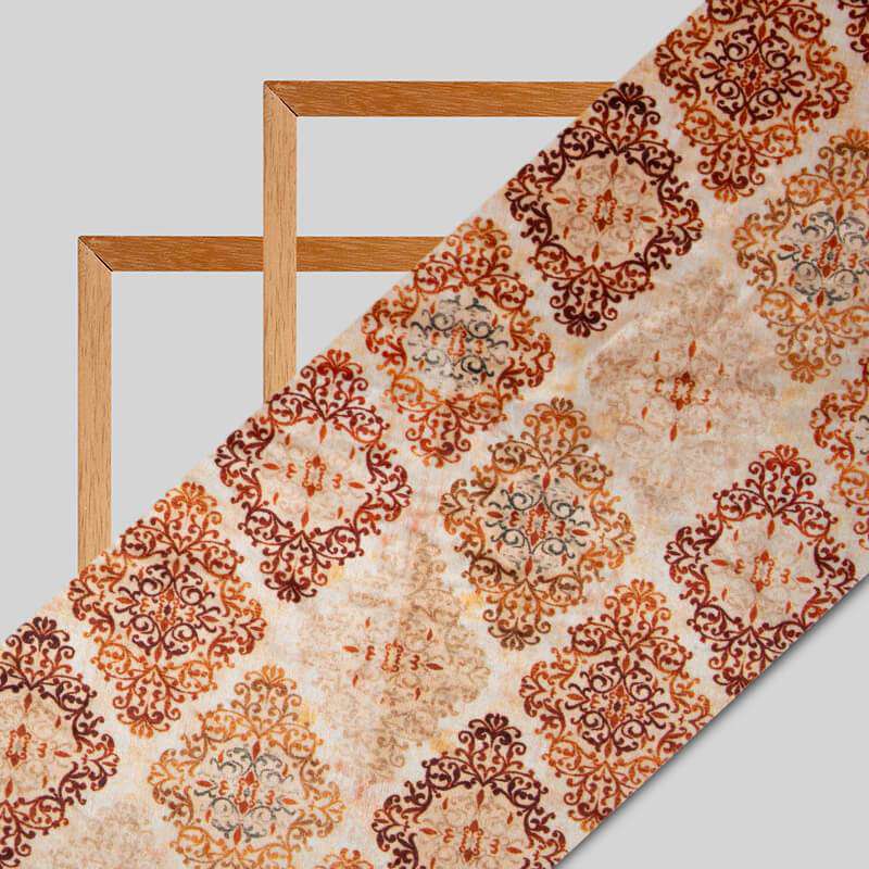 Brown Trellis Pattern Digital Print Velvet Fabric (Width 54 inches) - Fabcurate