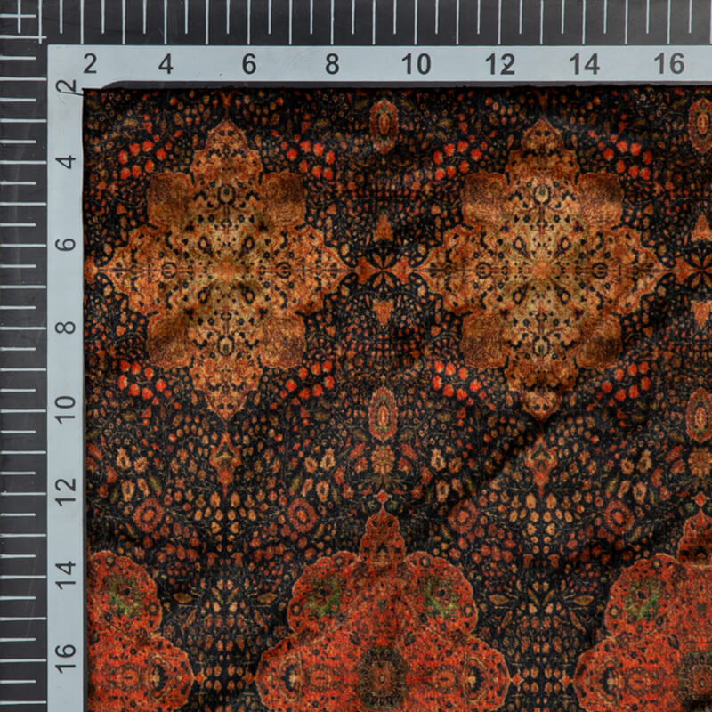 Brown Traditional Pattern Digital Print Velvet Fabric (Width 54 inches) - Fabcurate