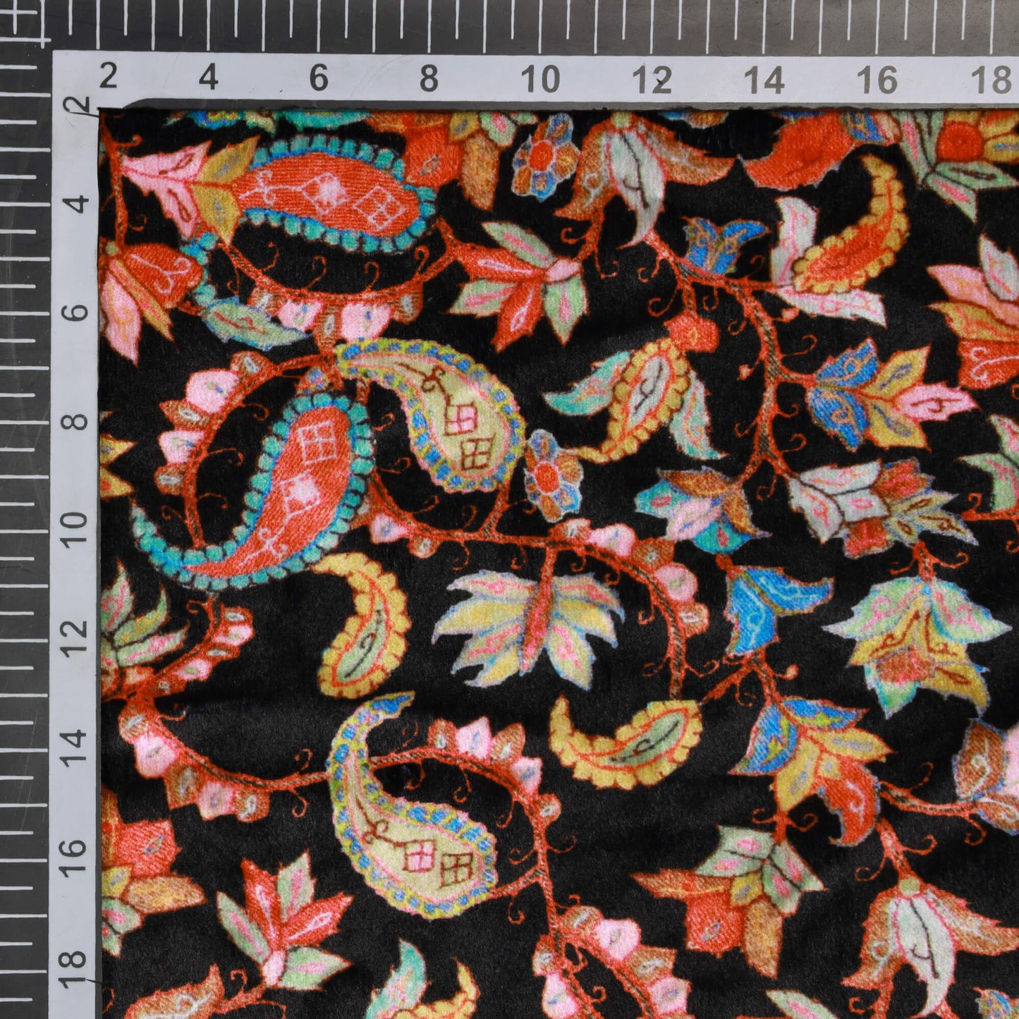Black Leaf Pattern Digital Print Velvet Fabric (Width 58 inches)