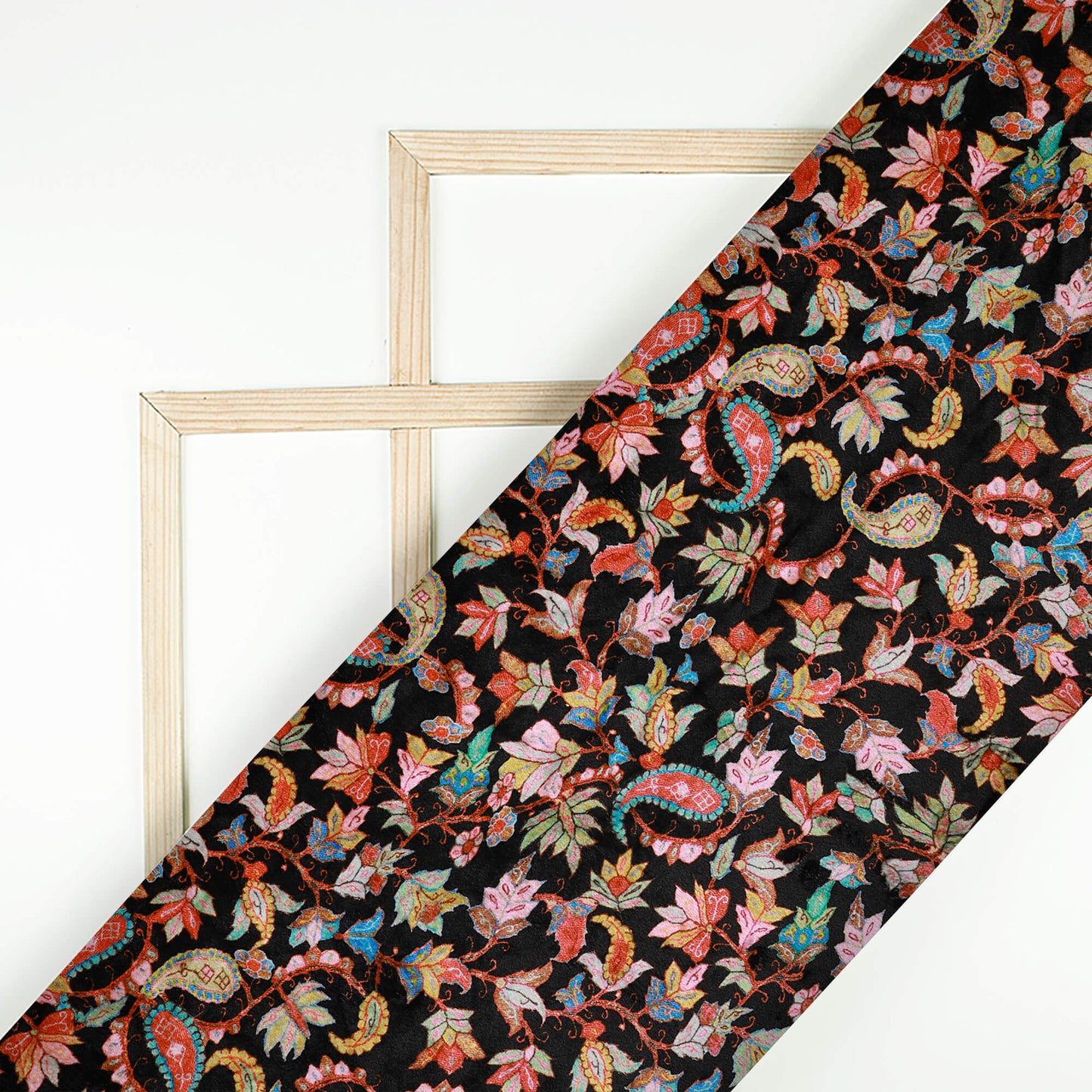 Black Leaf Pattern Digital Print Velvet Fabric (Width 58 inches)
