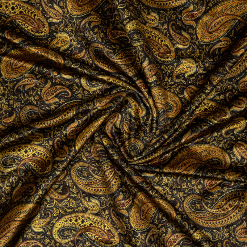 Light Brown And Mehendi Green Paisely Pattern Digital Print Velvet Fabric (Width 54 inches) - Fabcurate