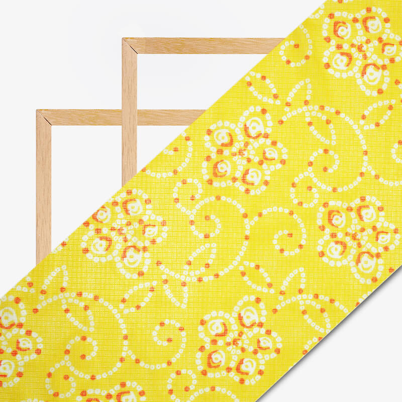 Lemon Yellow Bandhani Pattern Digital Print Kota Doria Fabric - Fabcurate