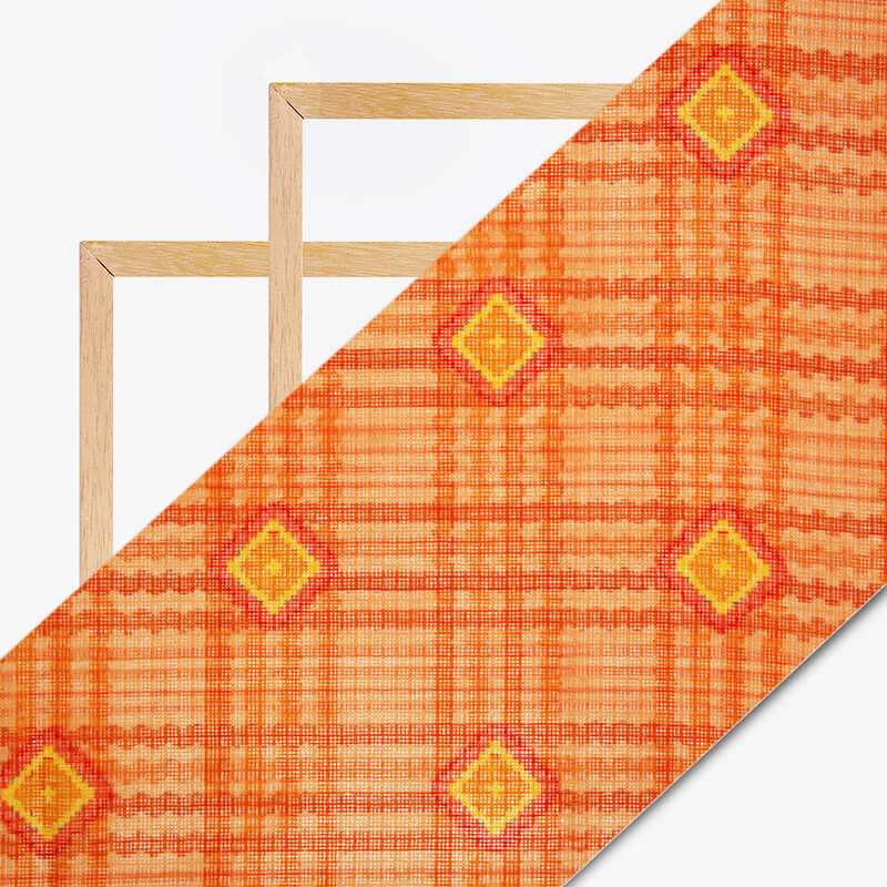 Orange And Yellow Geometric Pattern Digital Print Kota Doria Fabric - Fabcurate