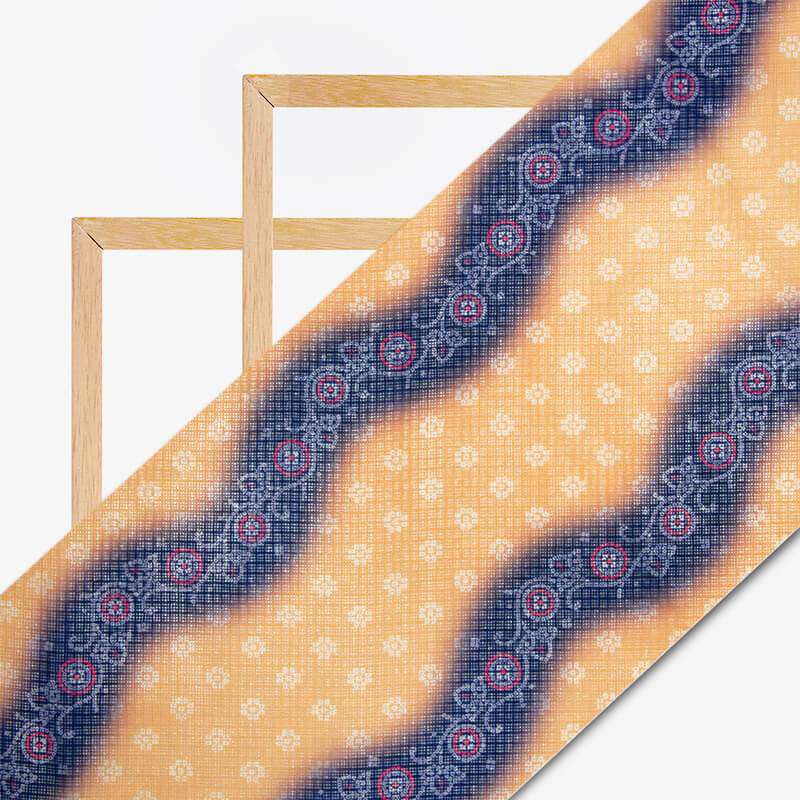Peach And Blue Leheriya Pattern Digital Print Kota Doria Fabric - Fabcurate