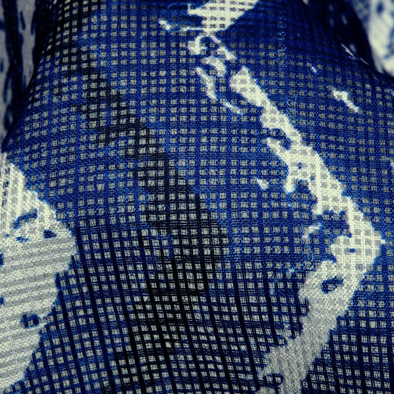 Royal Blue And White Leheriya Pattern Digital Print Kota Doria Fabric - Fabcurate