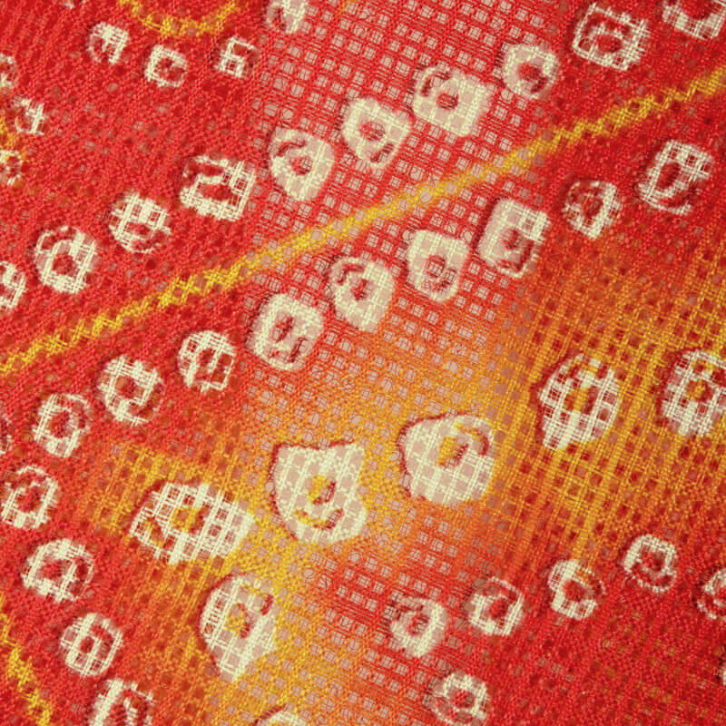 Red And Yellow Bandhani Pattern Digital Print Kota Doria Fabric - Fabcurate