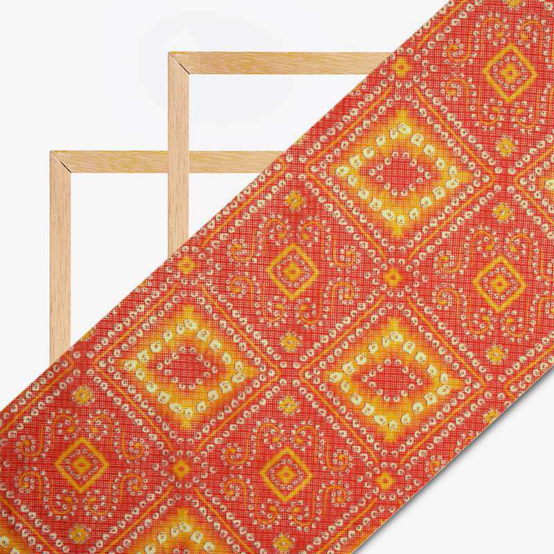 Red And Yellow Bandhani Pattern Digital Print Kota Doria Fabric - Fabcurate