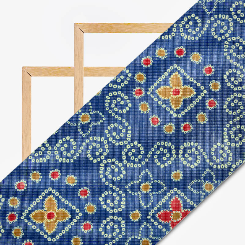 Royal Blue And Red Bandhani Pattern Digital Print Kota Doria Fabric - Fabcurate