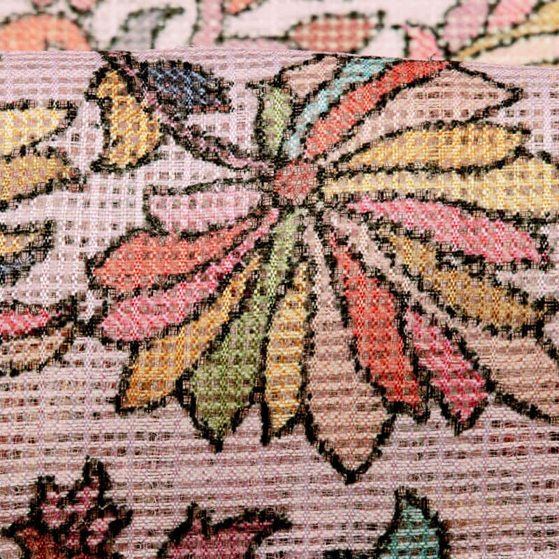 Baby Pink Multicolor Leaf Pattern Digital Print Kota Doria Fabric - Fabcurate