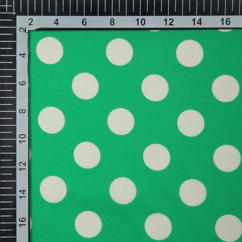 Green And White Polka Dots Digital Print Modal Satin Fabric