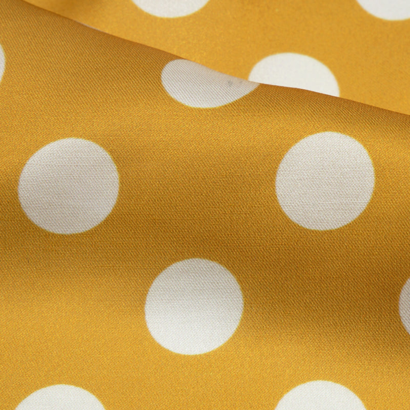 Mustard And White Polka Dots Digital Print Modal Satin Fabric - Fabcurate