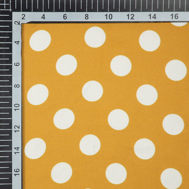 Mustard And White Polka Dots Digital Print Modal Satin Fabric - Fabcurate