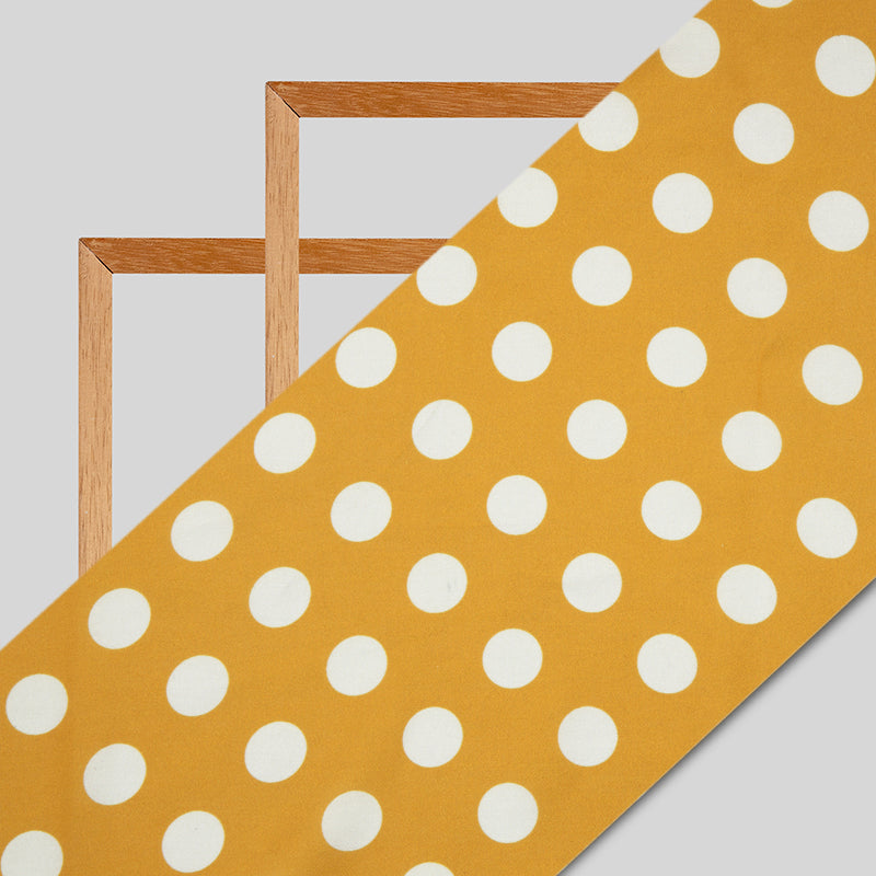 Mustard And White Polka Dots Digital Print Modal Satin Fabric - Fabcurate