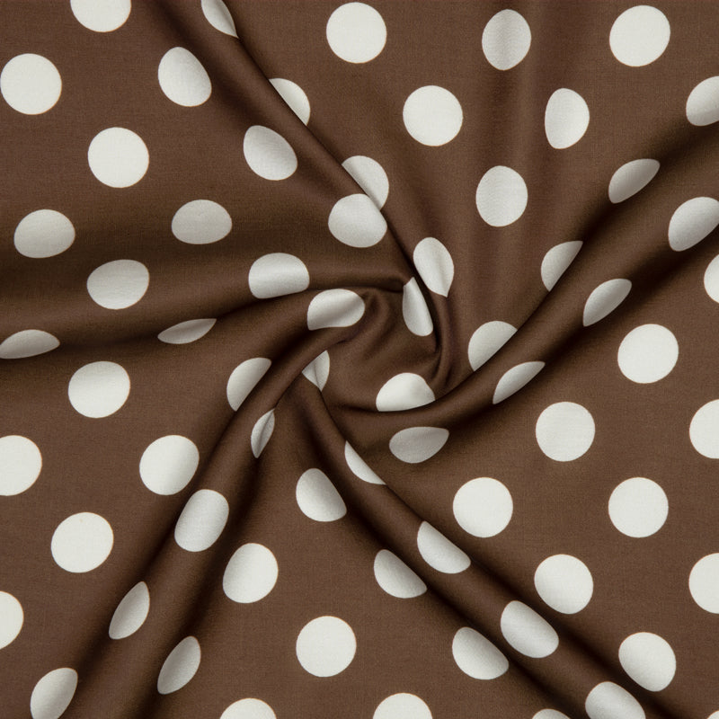 Brown And White Polka Dot Digital Print Modal Satin Fabric - Fabcurate