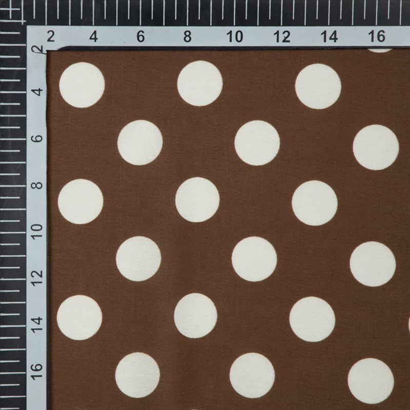 Brown And White Polka Dot Digital Print Modal Satin Fabric - Fabcurate