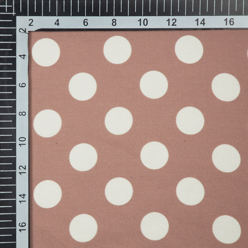 Light Brown And Cream Polka Dots Digital Print Modal Satin Fabric - Fabcurate