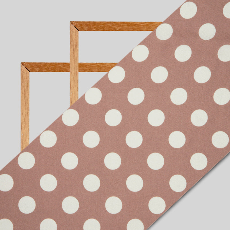 Light Brown And Cream Polka Dots Digital Print Modal Satin Fabric - Fabcurate