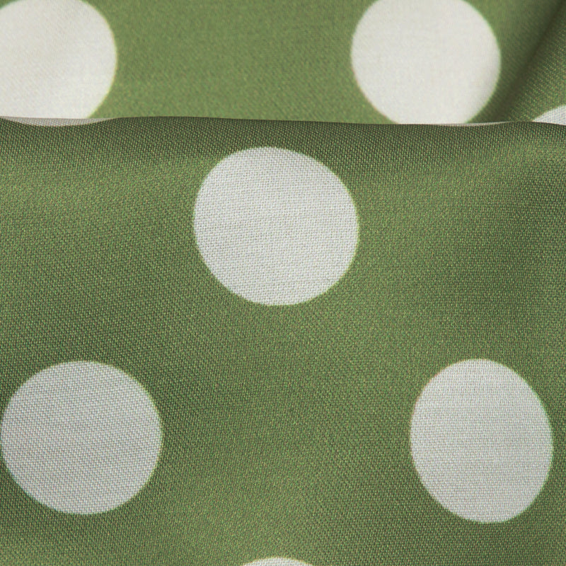 Olive And White Polka Dots Digital Print Modal Satin Fabric - Fabcurate