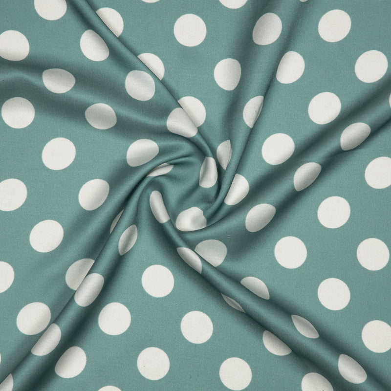 Pastel Blue And White Polka Dots Digital Print Modal Satin Fabric - Fabcurate