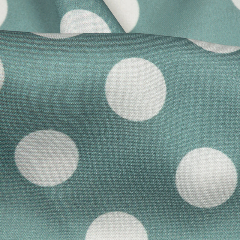 Pastel Blue And White Polka Dots Digital Print Modal Satin Fabric - Fabcurate