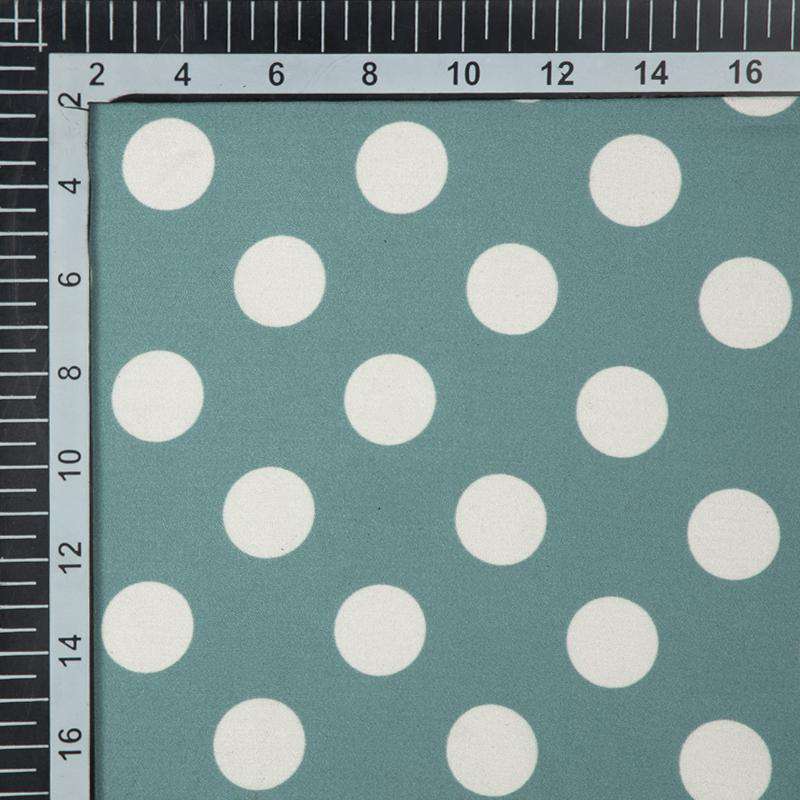 Pastel Blue And White Polka Dots Digital Print Modal Satin Fabric - Fabcurate