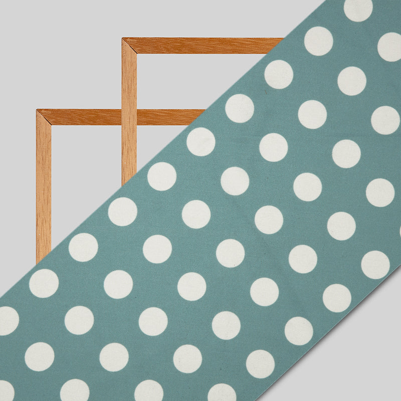 Pastel Blue And White Polka Dots Digital Print Modal Satin Fabric - Fabcurate