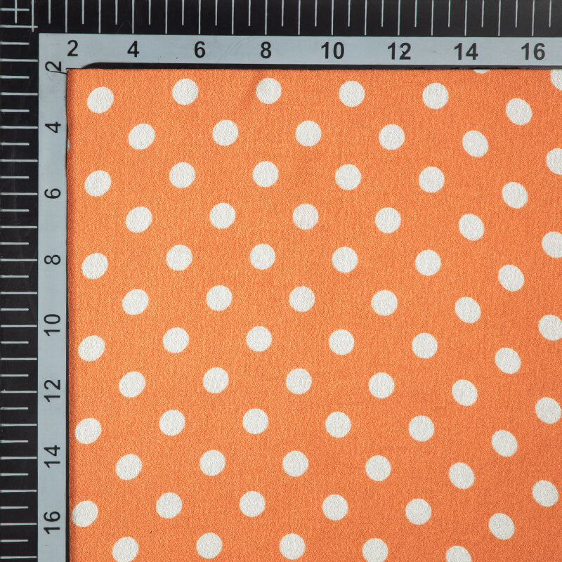 Dark Orange And White Polka Dots Digital Print Japan Satin Fabric - Fabcurate