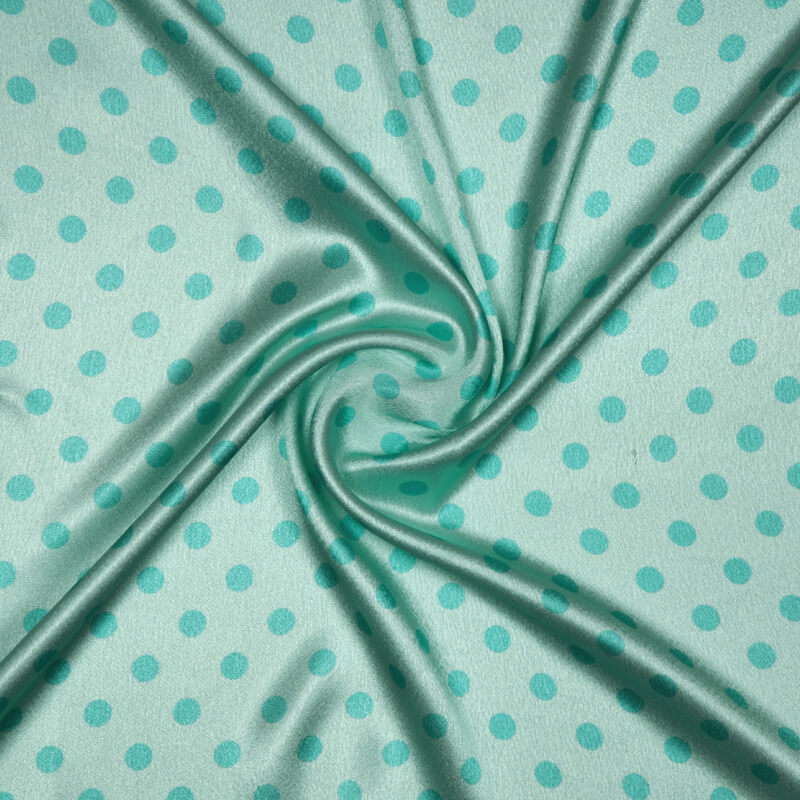 Teal And Turquoise Polka Dots Digital Print Japan Satin Fabric - Fabcurate