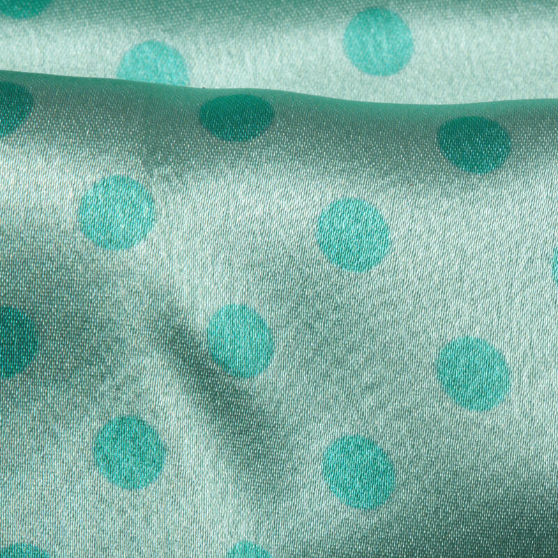 Teal And Turquoise Polka Dots Digital Print Japan Satin Fabric - Fabcurate