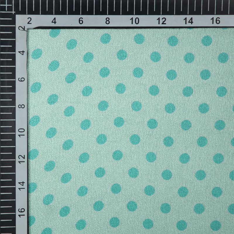 Teal And Turquoise Polka Dots Digital Print Japan Satin Fabric - Fabcurate