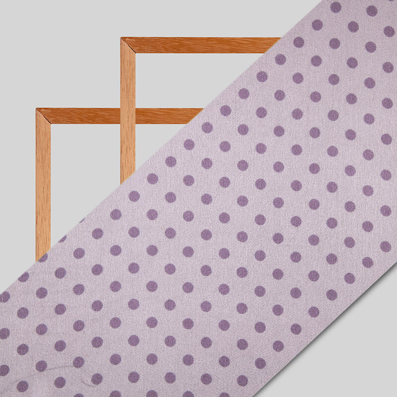 Lavender Polka Dots Digital Print Japan Satin Fabric - Fabcurate