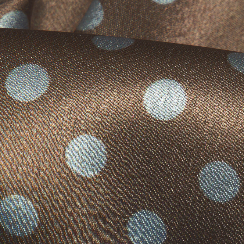 Brown And Teal Polka Dots Digital Print Japan Satin Fabric - Fabcurate