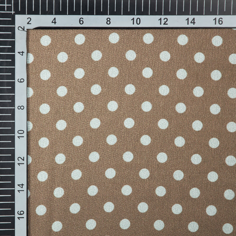 Brown And Teal Polka Dots Digital Print Japan Satin Fabric - Fabcurate