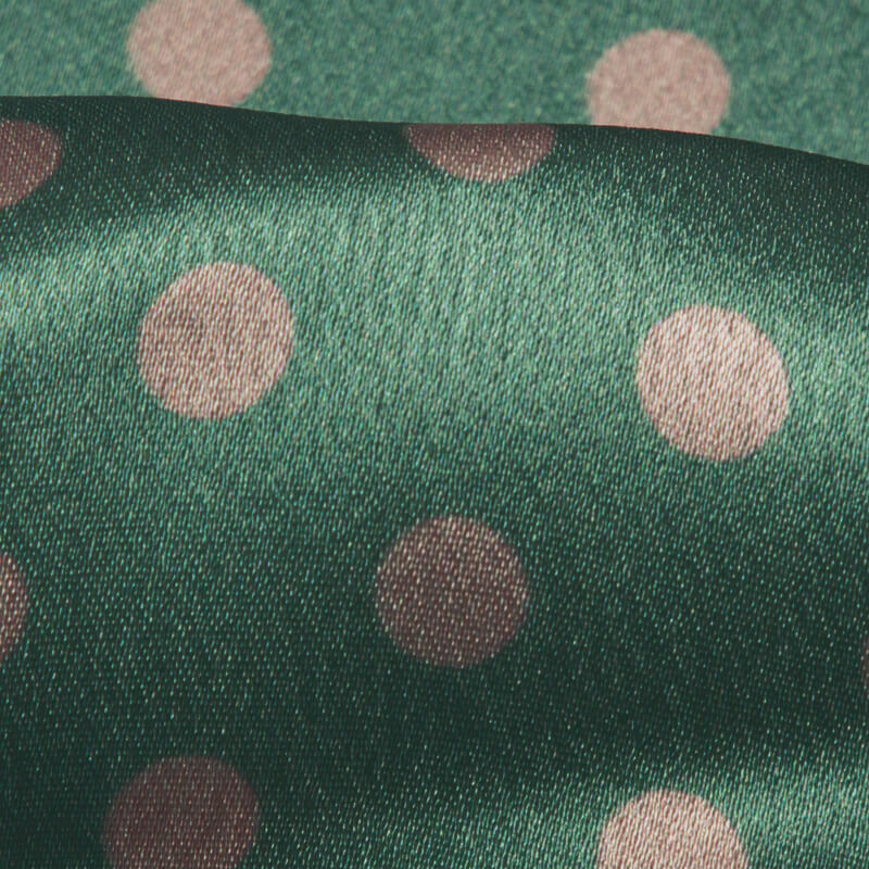 Pistachio Green And Beige Polka Dots Digital Print Japan Satin Fabric - Fabcurate