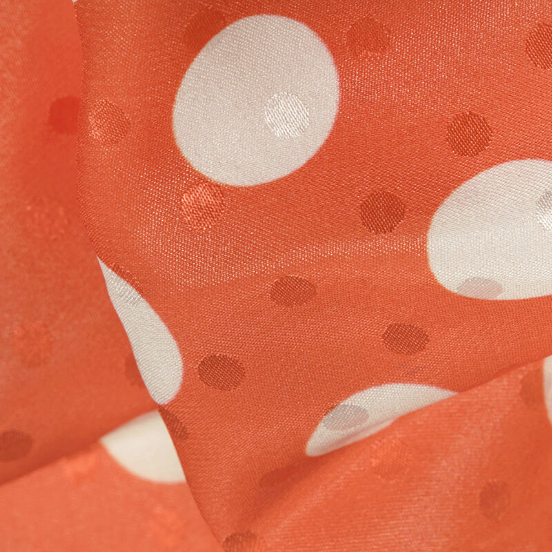 Red And White Polka Dots Digital Print Premium Jacquard Booti Japan Satin Fabric (Width 56 Inches)