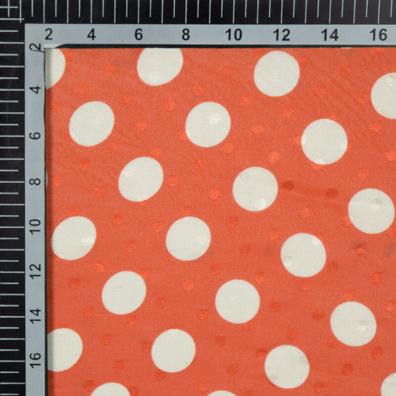 Red And White Polka Dots Digital Print Premium Jacquard Booti Japan Satin Fabric (Width 56 Inches)