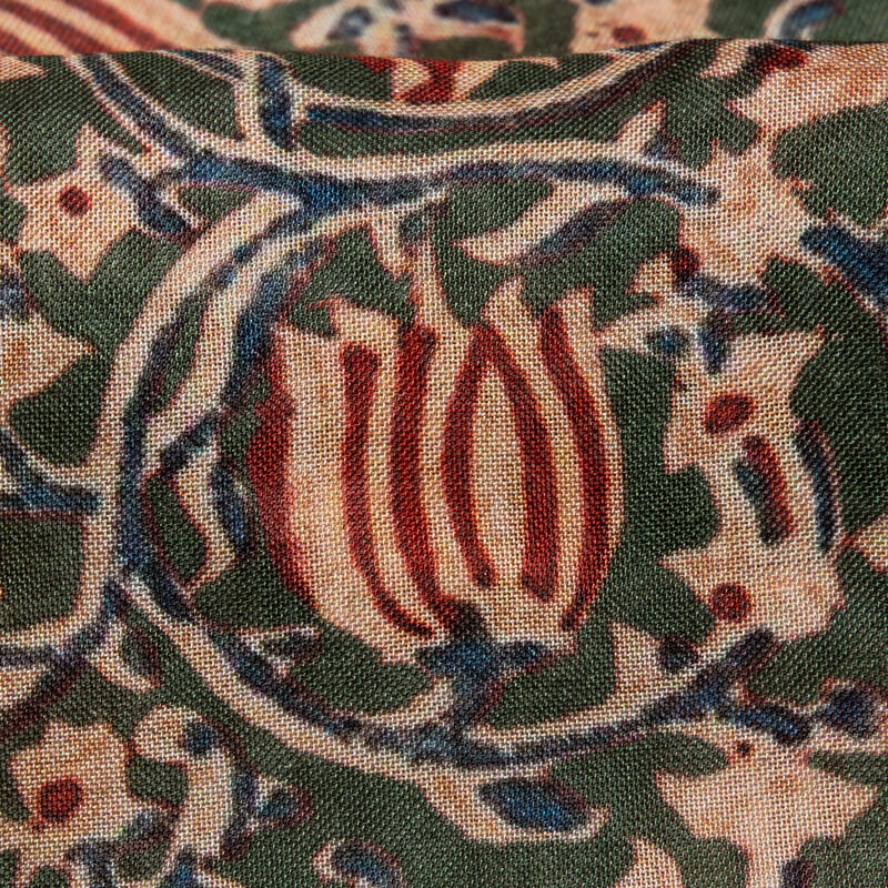 Bottle Green Kalamkrii Pattern Digital Print Viscose Muslin Fabric