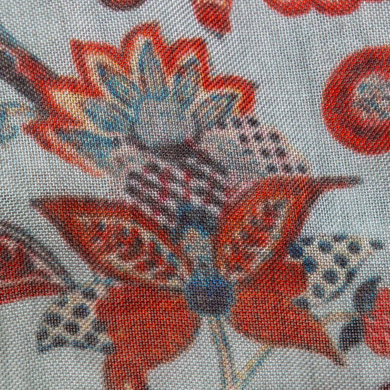 Light Blue Floral Pattern Digital Print Viscose Muslin Fabric - Fabcurate