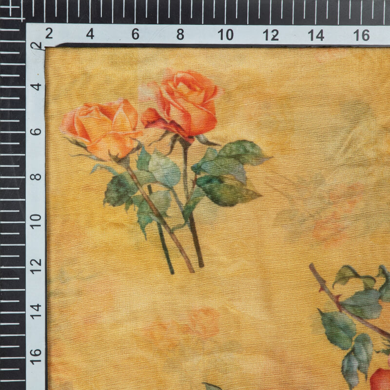 Yellow Floral Pattern Digital Print Viscose Muslin Fabric