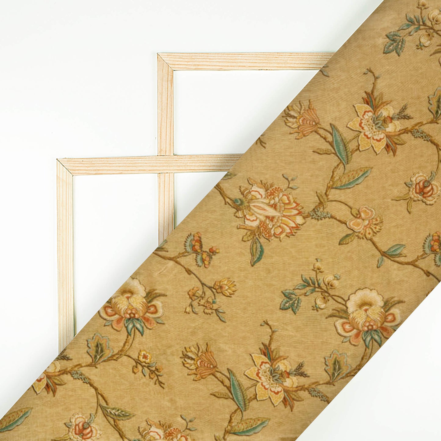 Brown Floral Pattern Digital Print Viscose Muslin Fabric