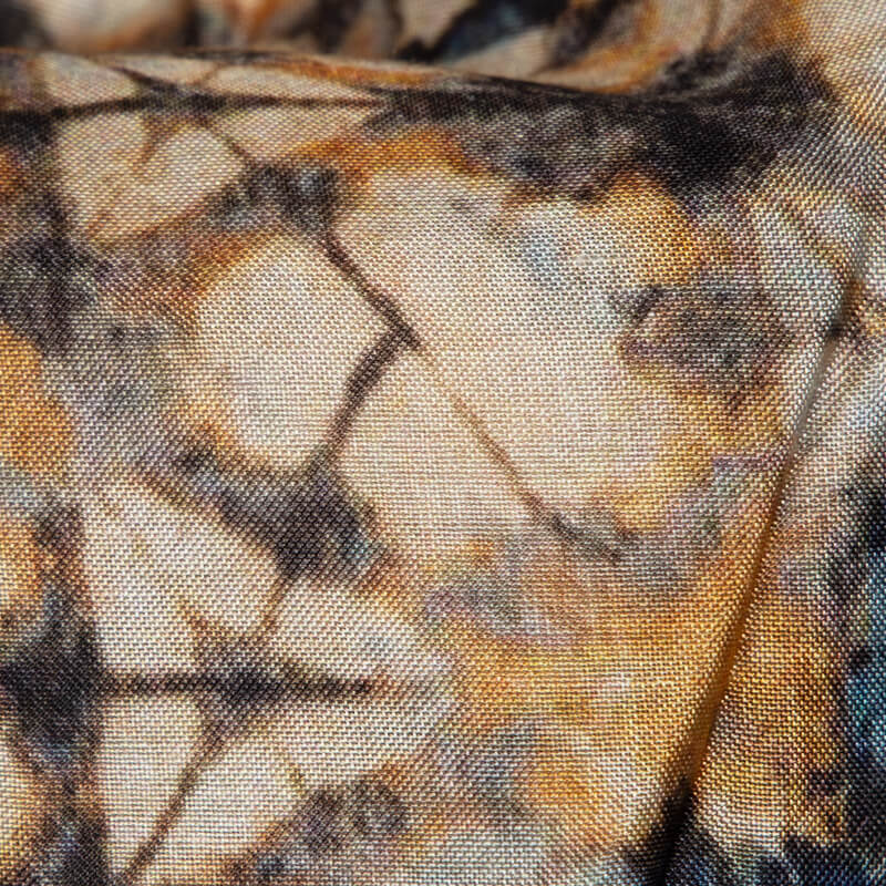 Navy Blue And Beige Abstract Pattern Digital Print Viscose Muslin Fabric - Fabcurate